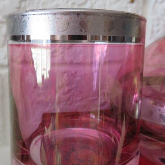 Vtg Bombay Lavender Glass Tumble Up Carafe wGlass Silver Trim Heavy Bases Poland - Picture 4 of 9